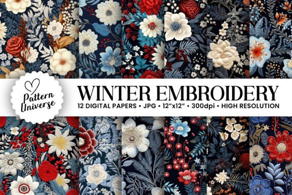 Reviewing Winter Embroidery Flowers Digital Papers
